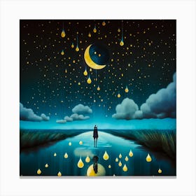 glowing Moon And Rain at night Canvas Print
