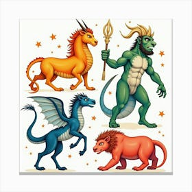 Watercolor The Legendary Creatures Of Greek Mythology In Vibrant Colors 1 Canvas Print