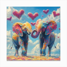 Love of Elephants Abstracted Under a Cloud of Hearts Canvas Print