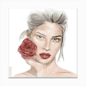 Rose Woman Watercolor illustration Canvas Print