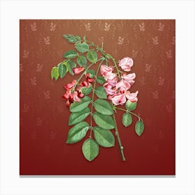 Vintage Robinier Rose Bloom Botanical on Falu Red Pattern Canvas Print