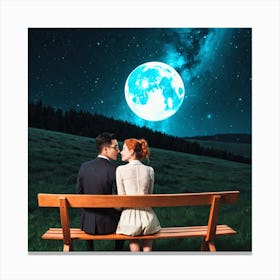 Couple Sitting On A Bench Under The Moon 7 Canvas Print