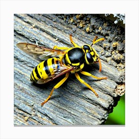 Wasp On Wood 1 Canvas Print