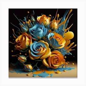 Blue And Yellow Roses splash flowers spring Canvas Print