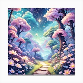 A Fantasy Forest With Twinkling Stars In Pastel Tone Square Composition 370 Canvas Print