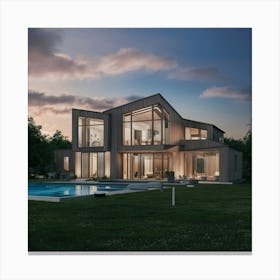 Modern House At Dusk 1 Canvas Print