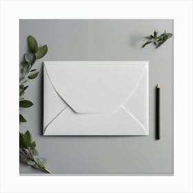 White Envelope With Eucalyptus Leaves Canvas Print