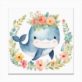 Floral Baby Whale Nursery Illustration (19) Canvas Print