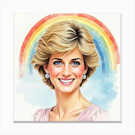 Watercolor Portrait Of Smiling Princess Diana With A Vibrant Rainbow Arc 1 Canvas Print