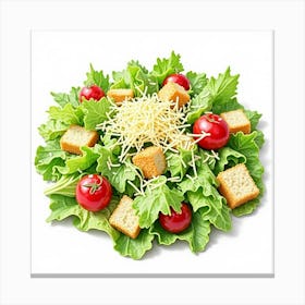 A Vibrant Watercolor Painting Of A Classic Caesar Salad With Crispy Croutons And Parmesan Cheese Canvas Print