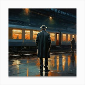 Man Looking At A Train Canvas Print