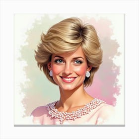 Smiling Princess Diana With Swirling Pastel Watercolor Background Canvas Print