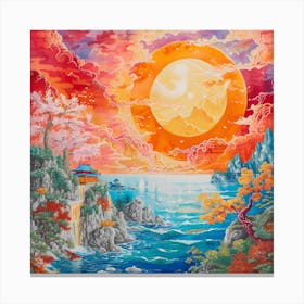 Vibrant Sun Japanese Style Canvas Print