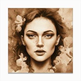 Portrait Of A Woman With Flowers Canvas Print