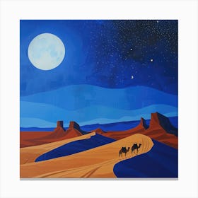 A Moonlit Desert Caravan. David Hockney Style Canvas Print