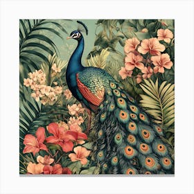 Peacock In The Jungle 4 Canvas Print