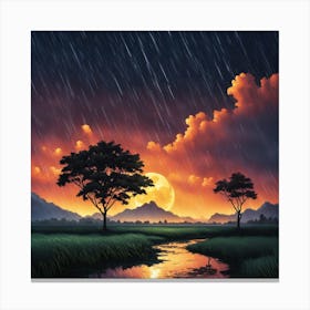 Sunset Over A River Canvas Print