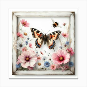 Butterfly And Flowers 1 Canvas Print