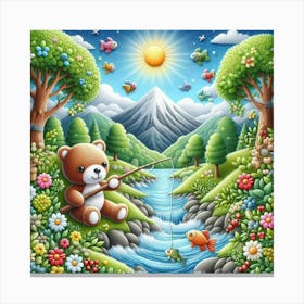 Teddy Bear Fishing 2 Canvas Print