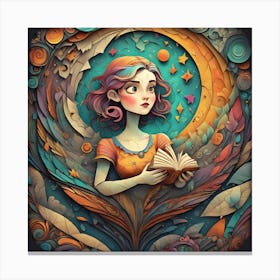 Girl Reading A Book Canvas Print