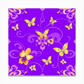 Purple Floral Background With Butterflies Vector Canvas Print