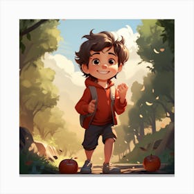 Boy Walking Through The Woods Canvas Print