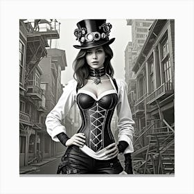 Steampunk Women's Fashion Monochrome Cubism Style Canvas Print