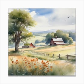Watercolor Of A Farm 2 Canvas Print