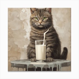 Cat With A Glass Of Milk Canvas Print