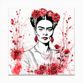 Floral Frida Kahlo Portrait Painting (19) Canvas Print