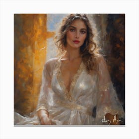 Woman In A White night gown Canvas Print