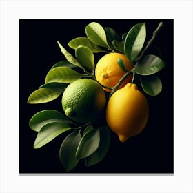 Three Lemons On A Branch Canvas Print