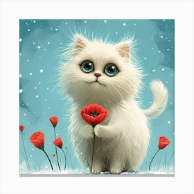 White Cat In The Snow Canvas Print