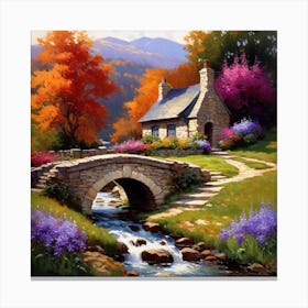 Cottage By The Stream Canvas Print