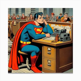 Superman sitting at a cubical, 1930's comic 1 Canvas Print