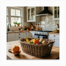 Default A Cozy Welllit Kitchen With A Basket Of The Background 2 Canvas Print