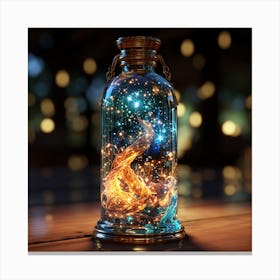 Glass Bottle With Fire Canvas Print