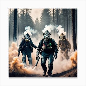 Forest Fire And Gas Masks Canvas Print