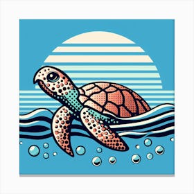 Flat Turtle on water in pop art color Canvas Print