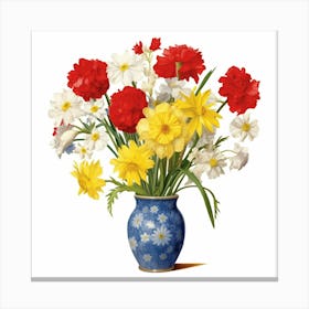 Carnations In A Blue Vase Canvas Print