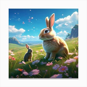 Rabbits In The Meadow 1 Canvas Print