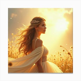 Radiant Young Queen In A Watercolor Scene With Soft, Golden Sunlight Canvas Print