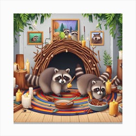 Raccoon Family Den Canvas Print