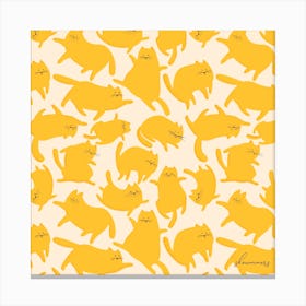 Cats Yellow Pattern Square Canvas Print