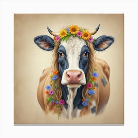 Cow With Flowers 8 Canvas Print