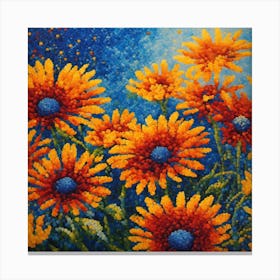 Pointillist on canvas "Flower of Daisies" 4 Canvas Print