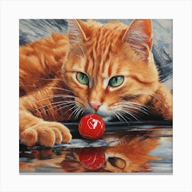 Red Ball Cat 1 Canvas Print