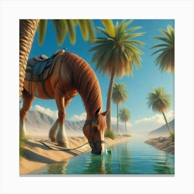 Horse Drinking From Oasis 1 Canvas Print