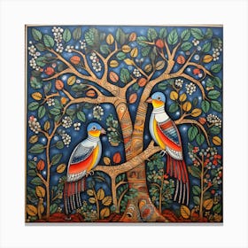 Birds In The Tree Madhubani Painting Indian Traditional Style 1 Canvas Print