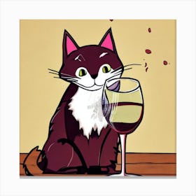 Wine For One Cat Drinking Wine Art Print Cat With A Glass Of Wine Canvas Print